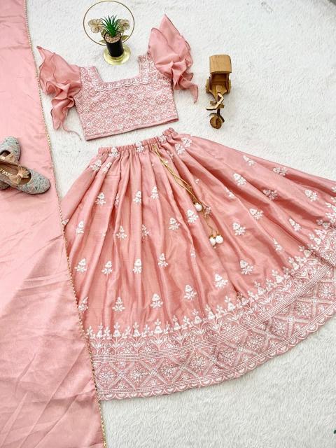 Trending  Embroidered Work Chinon Pink Wholesale kids wear suppliers in Surat - wholesale export